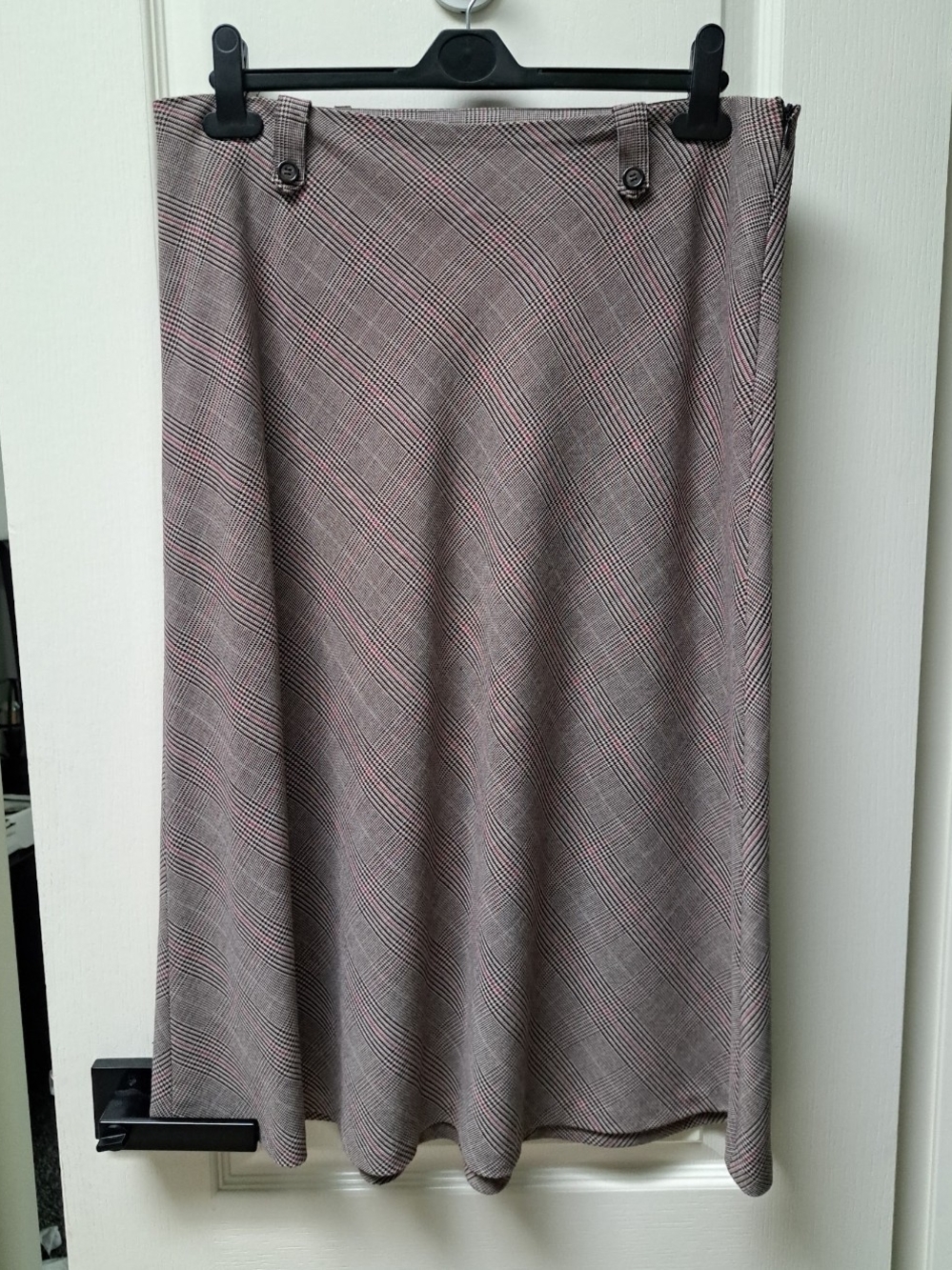 Conrad C Petite Plaid A-Line Midi Skirt in Taupe and Brown And Pink